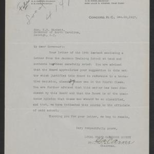 Letter from Gordon A. Carver to Thomas W. Bickett, December 20, 1917