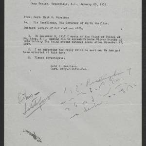 Letter from Reid R. Morrison to Thomas W. Bickett, January 20, 1918