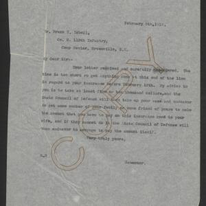 Letter from Thomas W. Bickett to Frank T. Isbell, February 5, 1918
