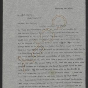 Letter from Thomas W. Bickett to Joseph J. Farriss, February 6, 1918, page 1