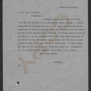 Letter from Thomas W. Bickett to All Local Boards, February 8, 1918