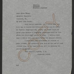Letter from Thomas W. Bickett to Eliza Moore, February 11, 1918