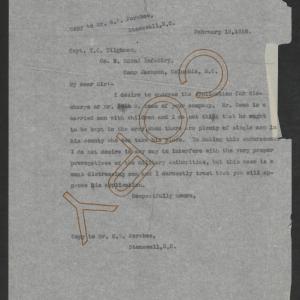 Letter from Thomas W. Bickett to Theodore C. Tilghman, February 12, 1918