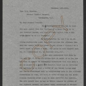 Letter from Thomas W. Bickett to Enoch H. Crowder, February 14, 1918, page 1