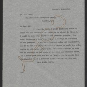 Letter from Thomas W. Bickett to William T. Shaw, February 16, 1918