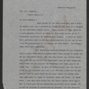 Letter from Thomas W. Bickett to Lucius V. Bassett, February 25, 1918, page 1