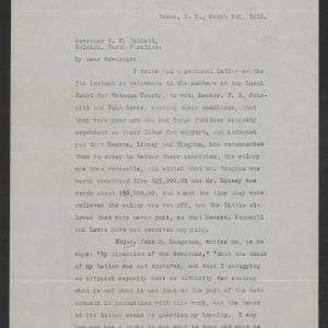 Letter from Edward F. Lovill to Thomas W. Bickett, March 9, 1918, page 1