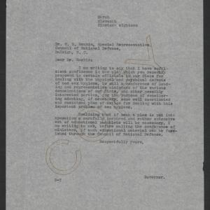 Letter from Thomas W. Bickett to Watson S. Rankin, March 11, 1918