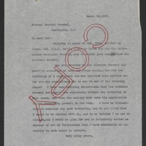 Letter from Thomas W. Bickett to Enoch H. Crowder, March 12, 1918