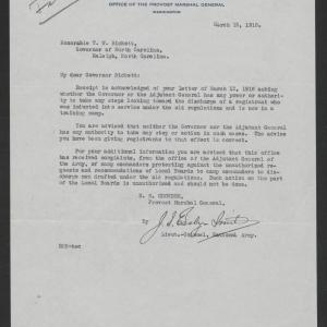 Letter from Enoch H. Crowder and James S. Easby-Smith to Thomas W. Bickett, March 15, 1918