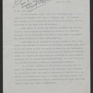 Letter from Thomas L. Kirkpatrick to Thomas W. Bickett, April 10, 1918, page 1