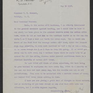 Letter from Kenneth S. Tanner to Thomas W. Bickett, May 30, 1918