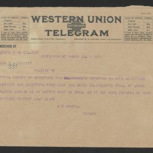 Telegram from Wiley E. McNeill to Thomas W. Bickett, July 8, 1918
