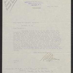 Letter from Union L. Spence to Thomas W. Bickett, July 19, 1918