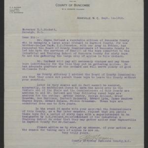 Letter from Joseph W. Haynes to Thomas W. Bickett, September 14, 1918