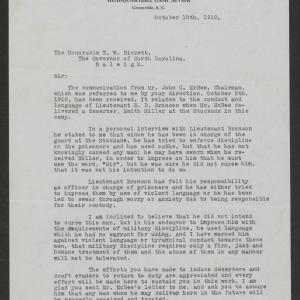 Letter from Francis H. French to Thomas W. Bickett, October 10, 1918
