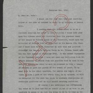 Letter from Thomas W. Bickett to William H. Taft, November 2, 1918, page 1