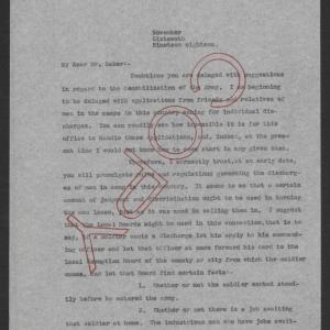 Letter from Thomas W. Bickett to Newton D. Baker, November 16, 1918, page 1