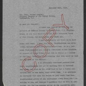 Letter from Thomas W. Bickett to Thomas W. Gregory, November 23, 1918, page 1