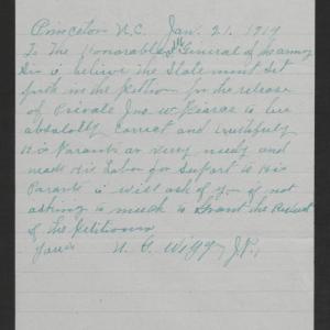 Letter from Nathan G. Wiggs to the Adjutant General of the Army, January 21, 1919