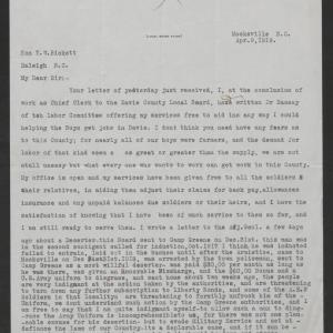 Letter from Edwin H. Morris to Thomas W. Bickett, April 9, 1919