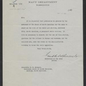 Letter from Franklin D. Roosevelt to Thomas W. Bickett, September 12, 1919