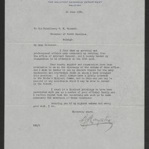 Letter from Beverly S. Royster to Thomas W. Bickett, June 14, 1920