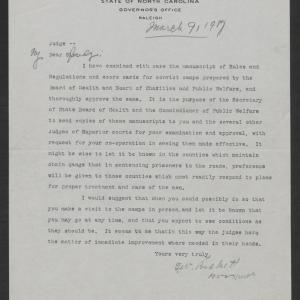 Bickett to Superior Court Judges, March 9, 1917