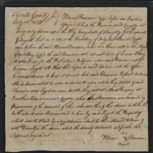 Deposition of William Durrance, 14 July 1777, page 1