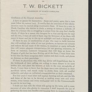 Inaugural Address of Governor Thomas W. Bickett to the General Assembly, January 11, 1917, page 1