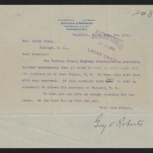 Letter from Roberts to Craig, July 8, 1913