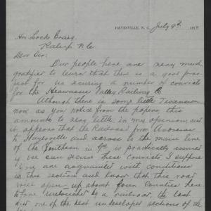 Letter from Harrison to Craig, July 9, 1913, page 1