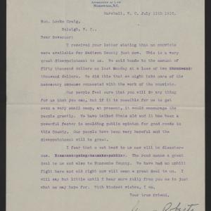 Letter from Roberts to Craig, July 11, 1913