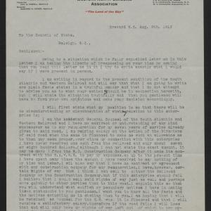 Letter from Breese to the Council of State, August 9, 1913, page 1