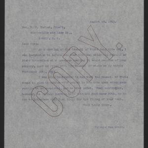 Letter from Kerr to Turner, August 20, 1913