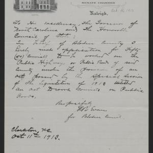 Letter from Evans to Craig, October 11, 1913