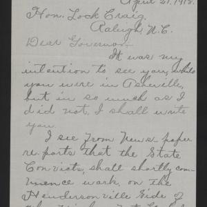Letter from Brittain to Craig, April 21, 1913, page 1