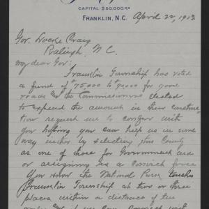 Letter from Rogers to Craig, April 22, 1913, page 1