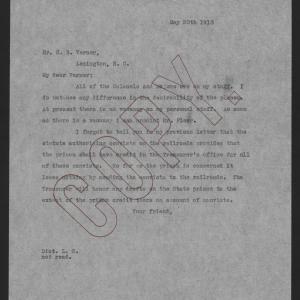 Letter from Craig to Varner, May 20, 1913