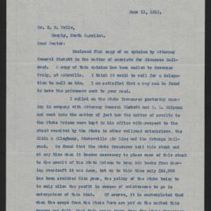 Letter from Lee to Wells, June 11, 1915, page 1
