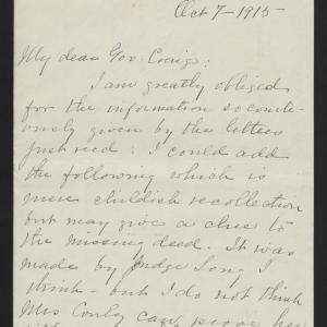 Letter from Chamberlain to Craig, October 7, 1915, page 1