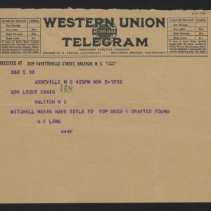Telegram from Long to Craig, November 9, 1915