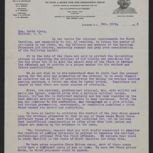 Letter from the Carolina Prisoners Aid Society to Craig, November 23, 1915, page 1