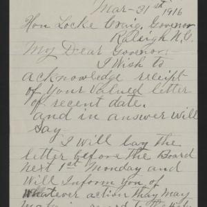 Letter from Watson to Craig, 31 March 1916