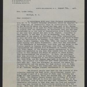Letter from Wilkes Flood Relief Committee to Craig, August 7, 1916, page 1