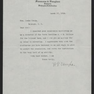Letter from Vaughan to Craig, March 17, 1914