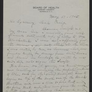 Letter from Craig to Honeycutt, May 17, 1915, page 1