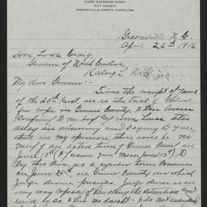 Letter from Whedbee to Craig, April 26, 1916