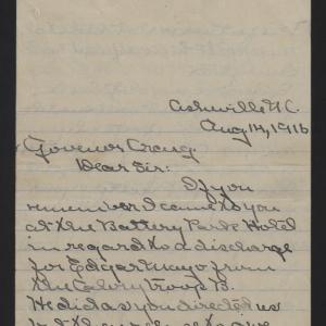 Letter from Powers to Craig, August 14, 1916, page 1