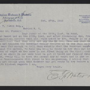 Letter from Watson to Pless, October 17, 1916